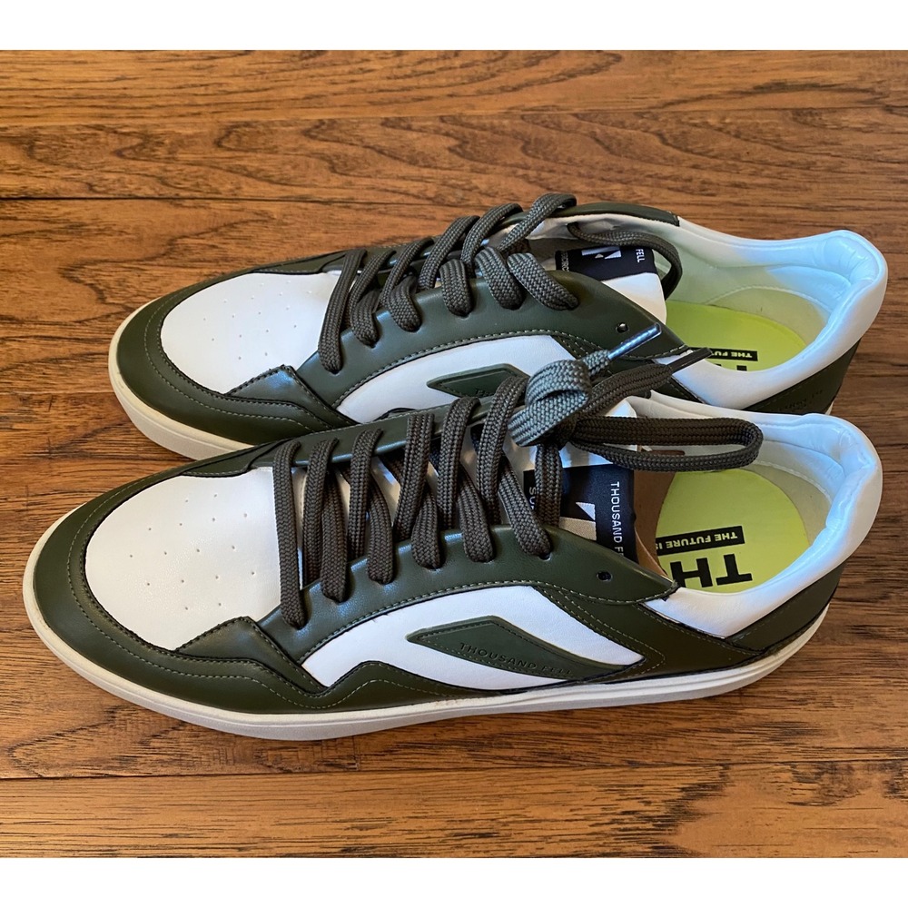 Thousand Fell SuperCircle‎ Court Sneakers Olive Green White Vegan Leather Shoes
